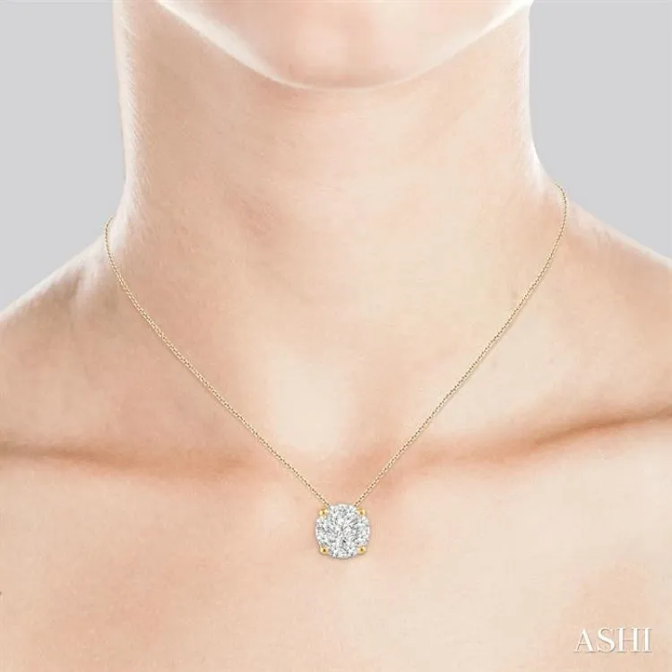 1 1/2 Ctw Lovebright Round Cut Diamond Pendant in 14K Yellow and White Gold with Chain