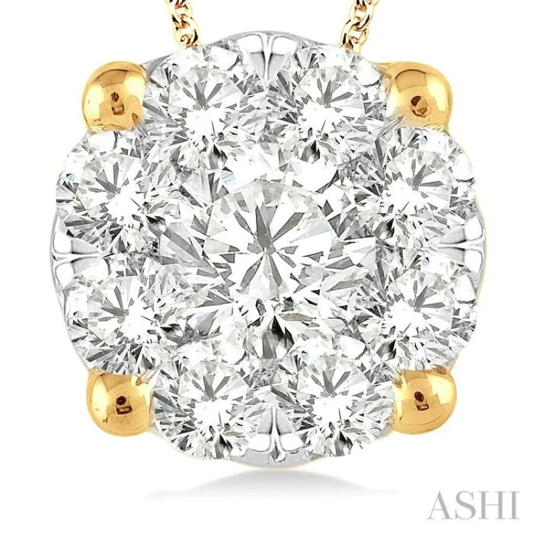 1 1/2 Ctw Lovebright Round Cut Diamond Pendant in 14K Yellow and White Gold with Chain