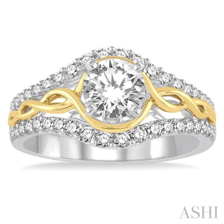 1 1/5 Ctw Diamond Engagement Ring with 3/4 Ct Round Cut Center Stone in 14K White and Yellow Gold