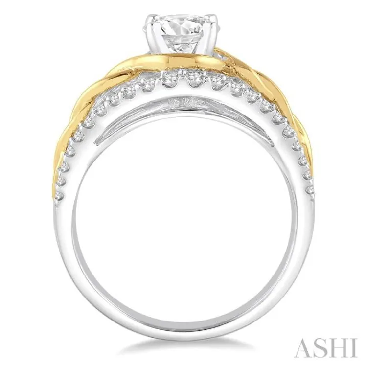 1 1/5 Ctw Diamond Engagement Ring with 3/4 Ct Round Cut Center Stone in 14K White and Yellow Gold