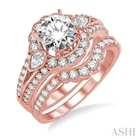 1 3/4 Ctw Diamond Wedding Set with 1 1/2 Ctw Round Cut Engagement Ring and 1/5 Ctw Wedding Band in 14K Rose Gold