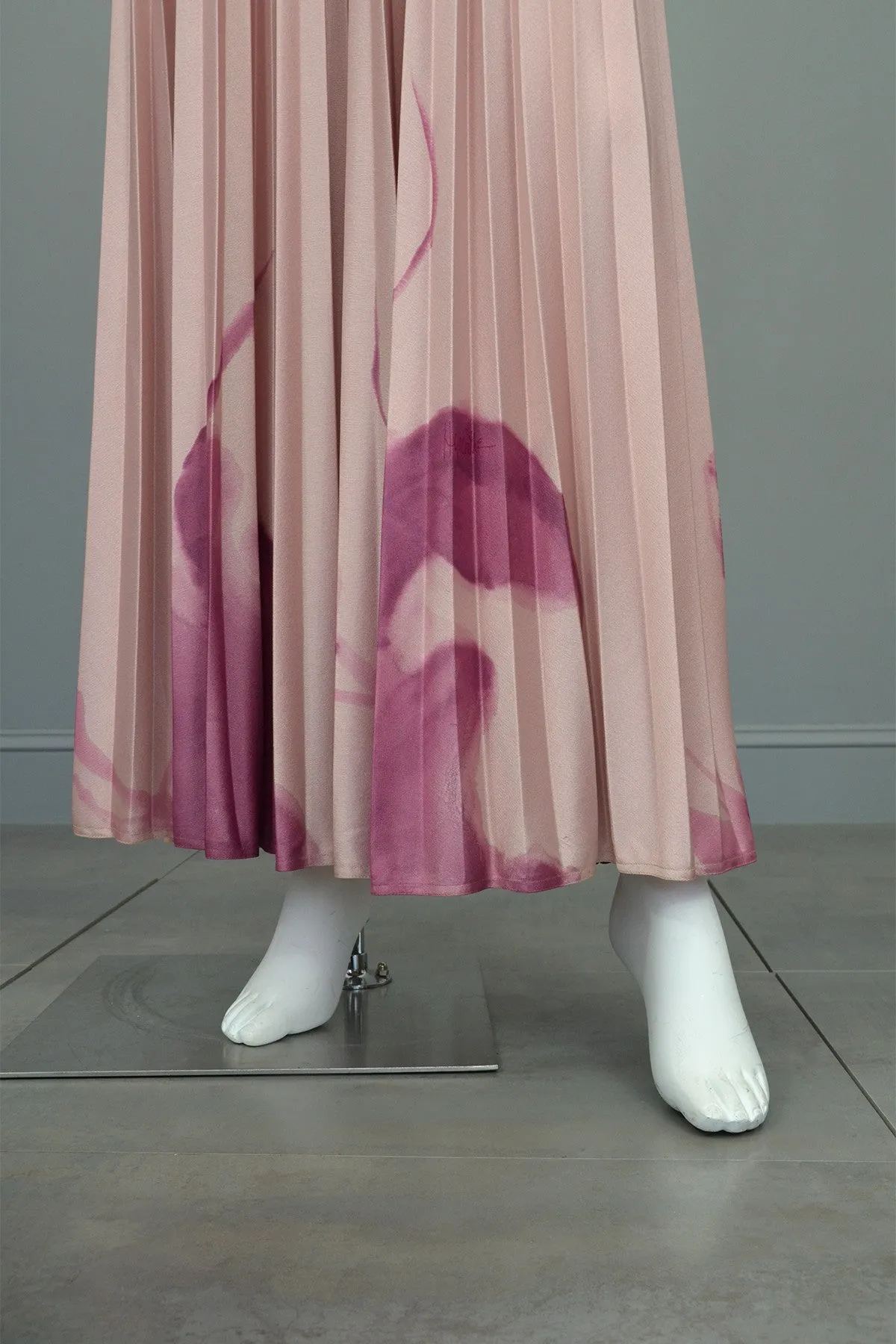 1970s Hand Dyed Pleated Vintage Disco Maxi Dress and Matching Shrug