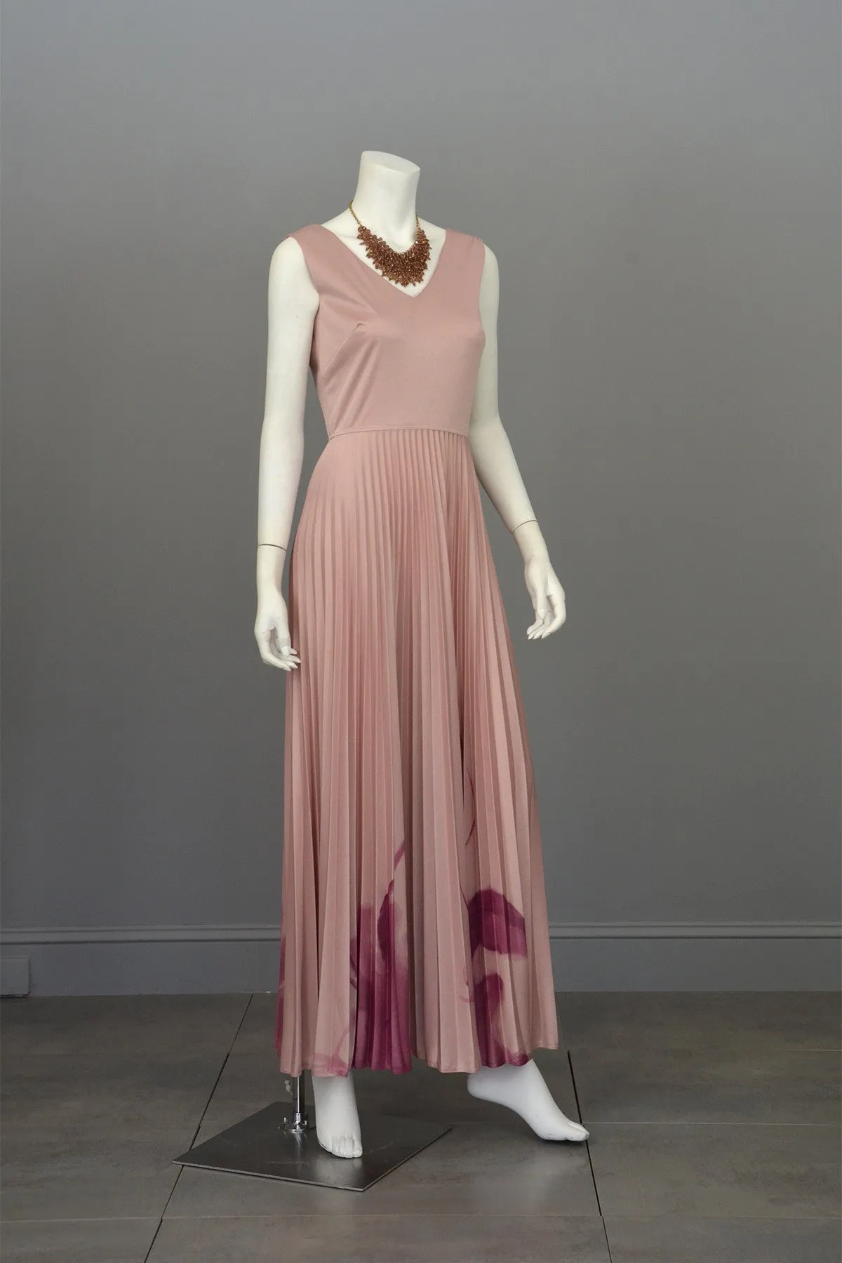 1970s Hand Dyed Pleated Vintage Disco Maxi Dress and Matching Shrug