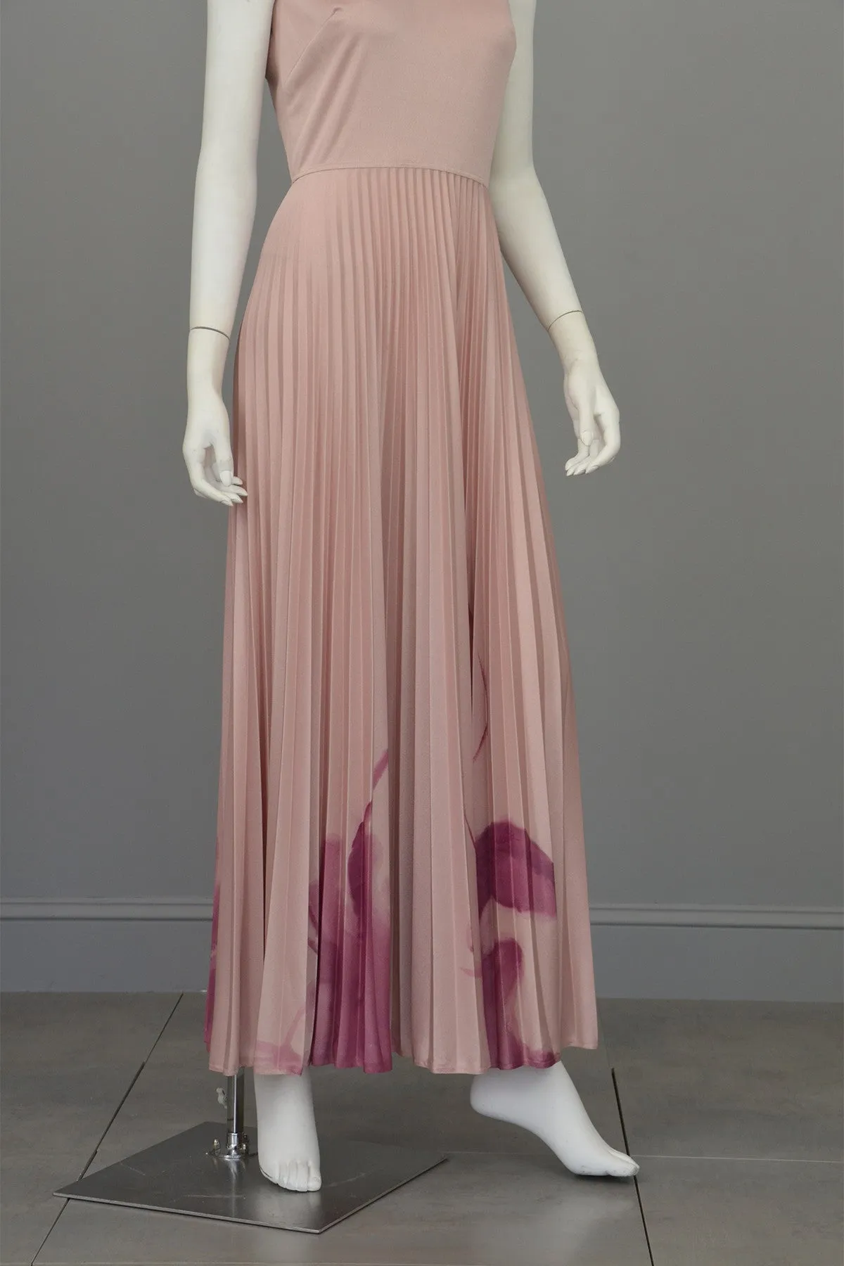 1970s Hand Dyed Pleated Vintage Disco Maxi Dress and Matching Shrug