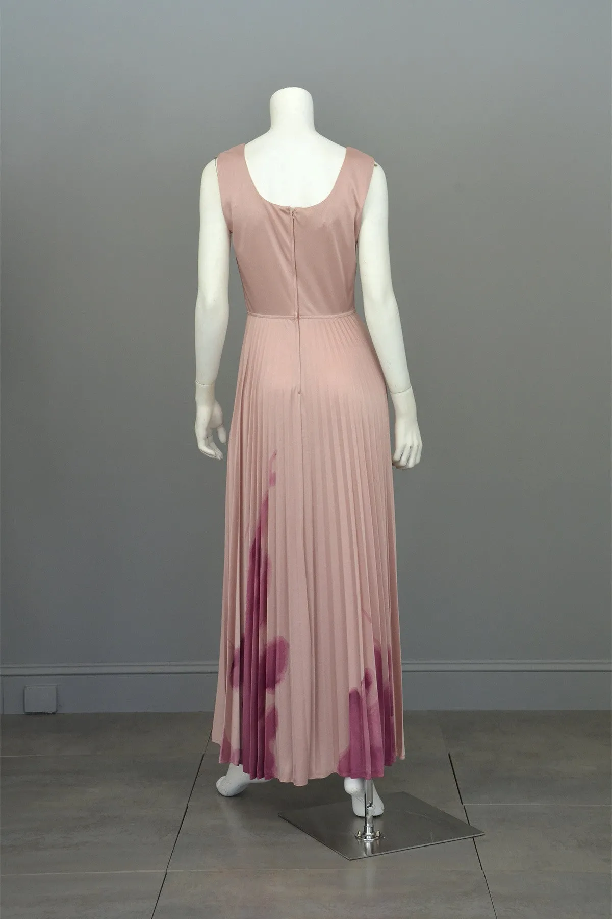 1970s Hand Dyed Pleated Vintage Disco Maxi Dress and Matching Shrug