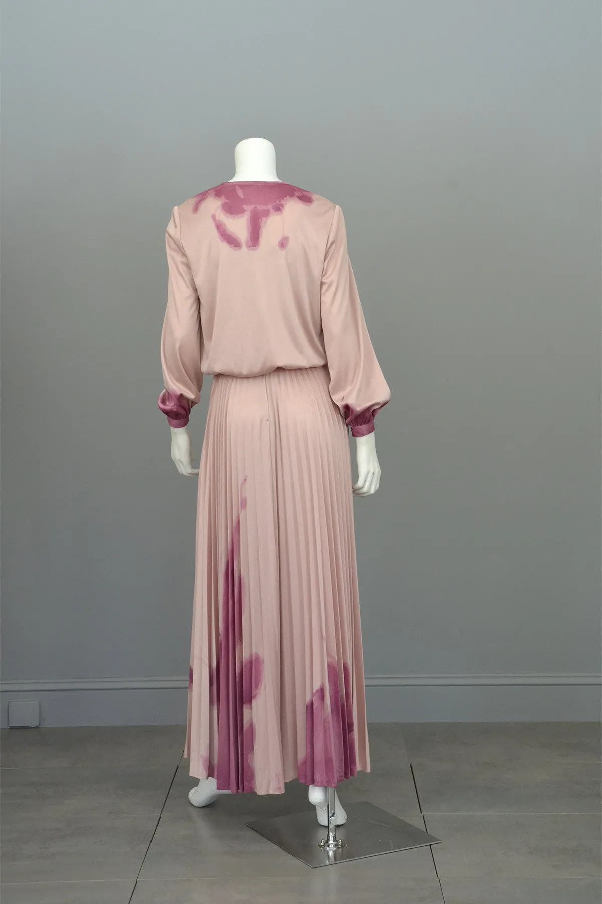 1970s Hand Dyed Pleated Vintage Disco Maxi Dress and Matching Shrug