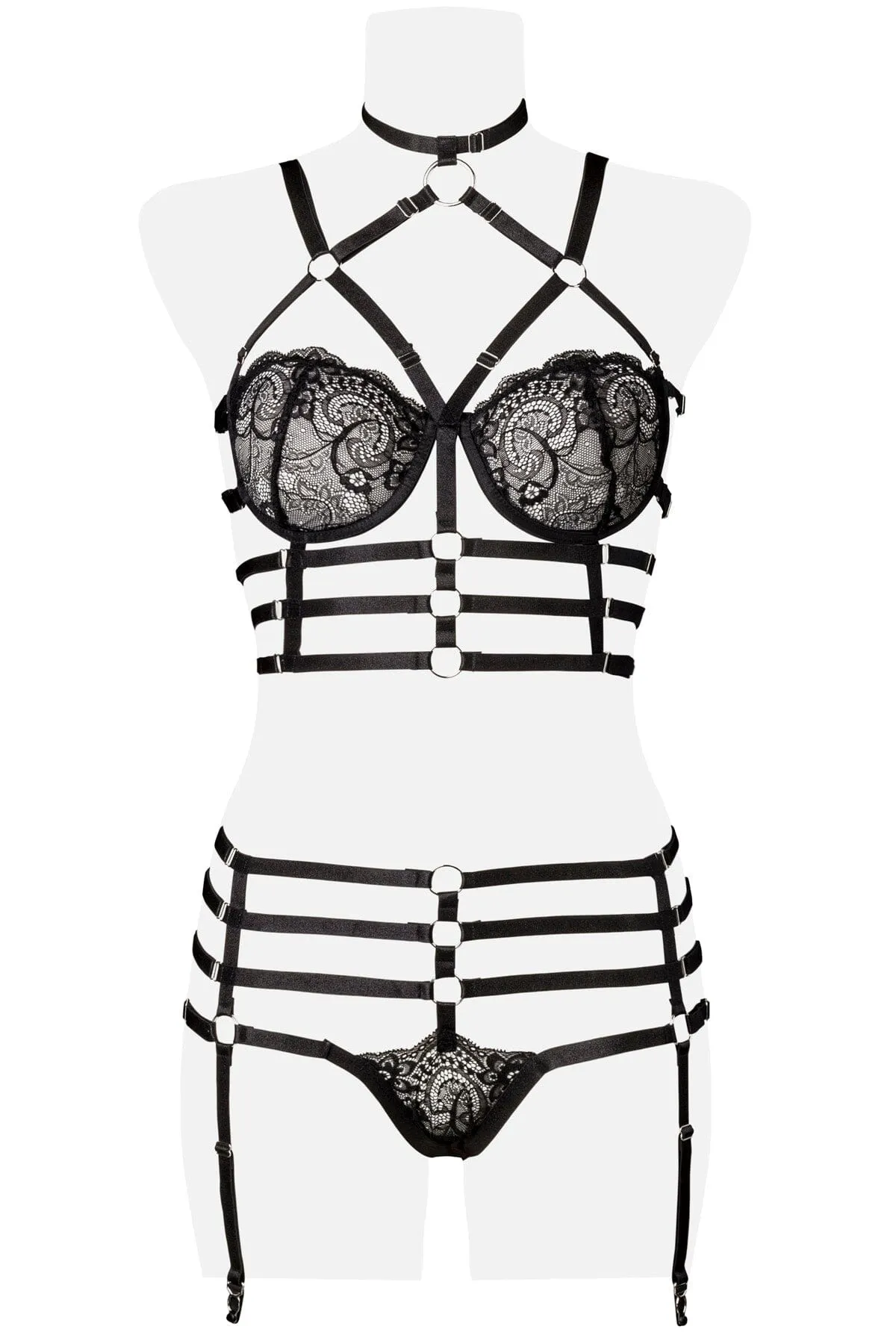 2 Piece Caged Harness Bra Set