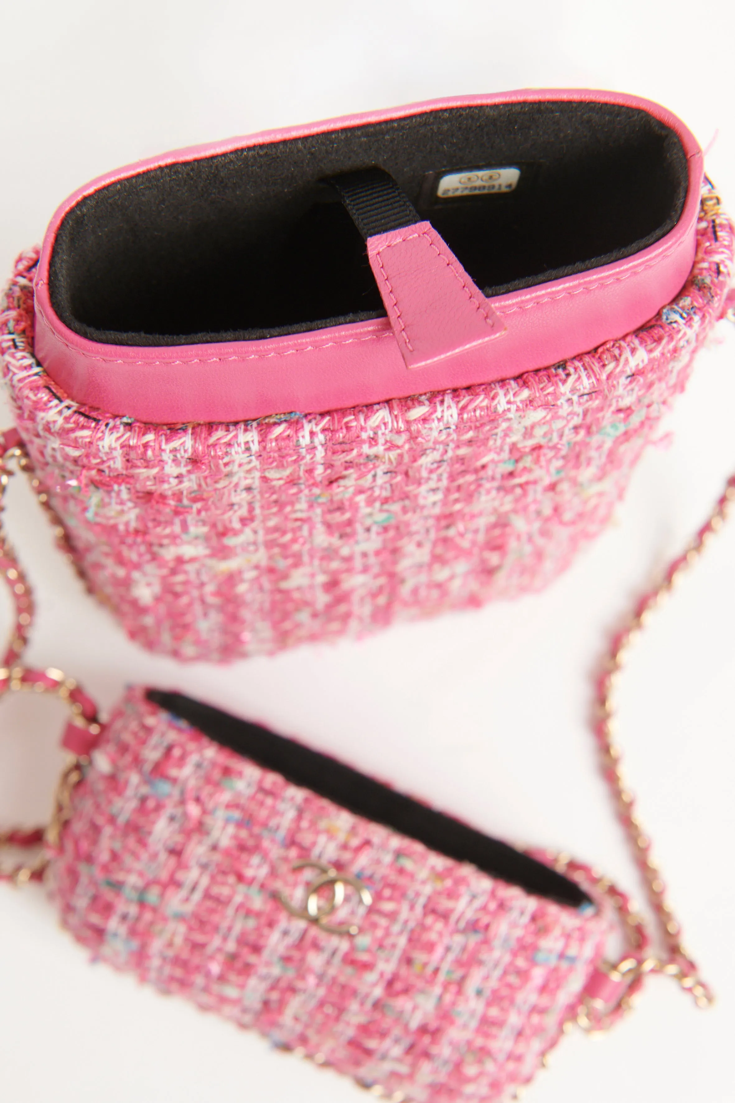 2019 Pink Tweed Chain Around Phone Holder Preowned Crossbody Bag