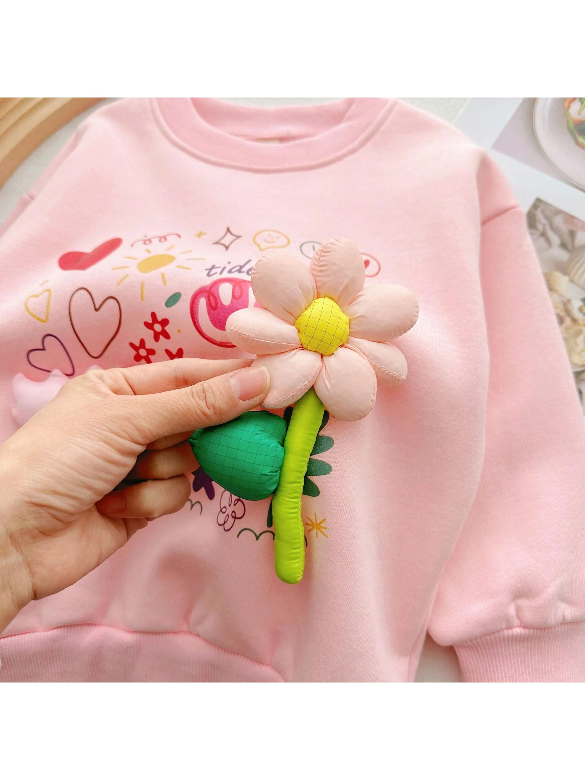 2024 New Fashion Spring Autumn Girls" Hoodies, Casual All-Match 3D Floral Korean Style Kids" Coat