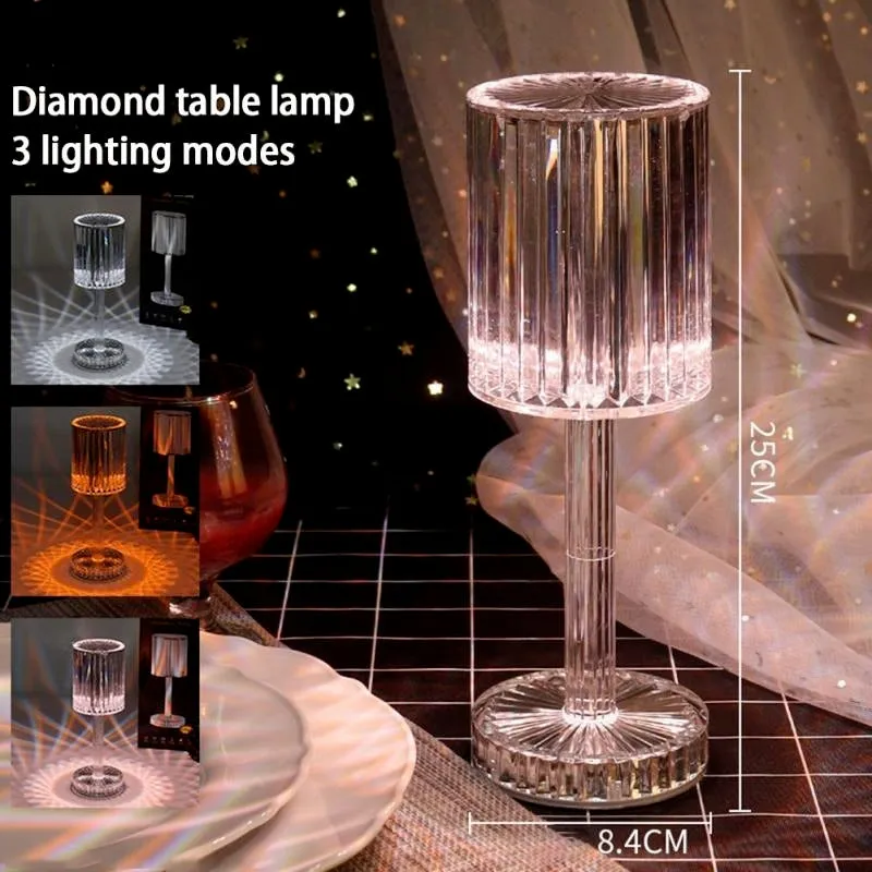 3-Color Dimming Crystal Table Lamp Touch LED Nights Light