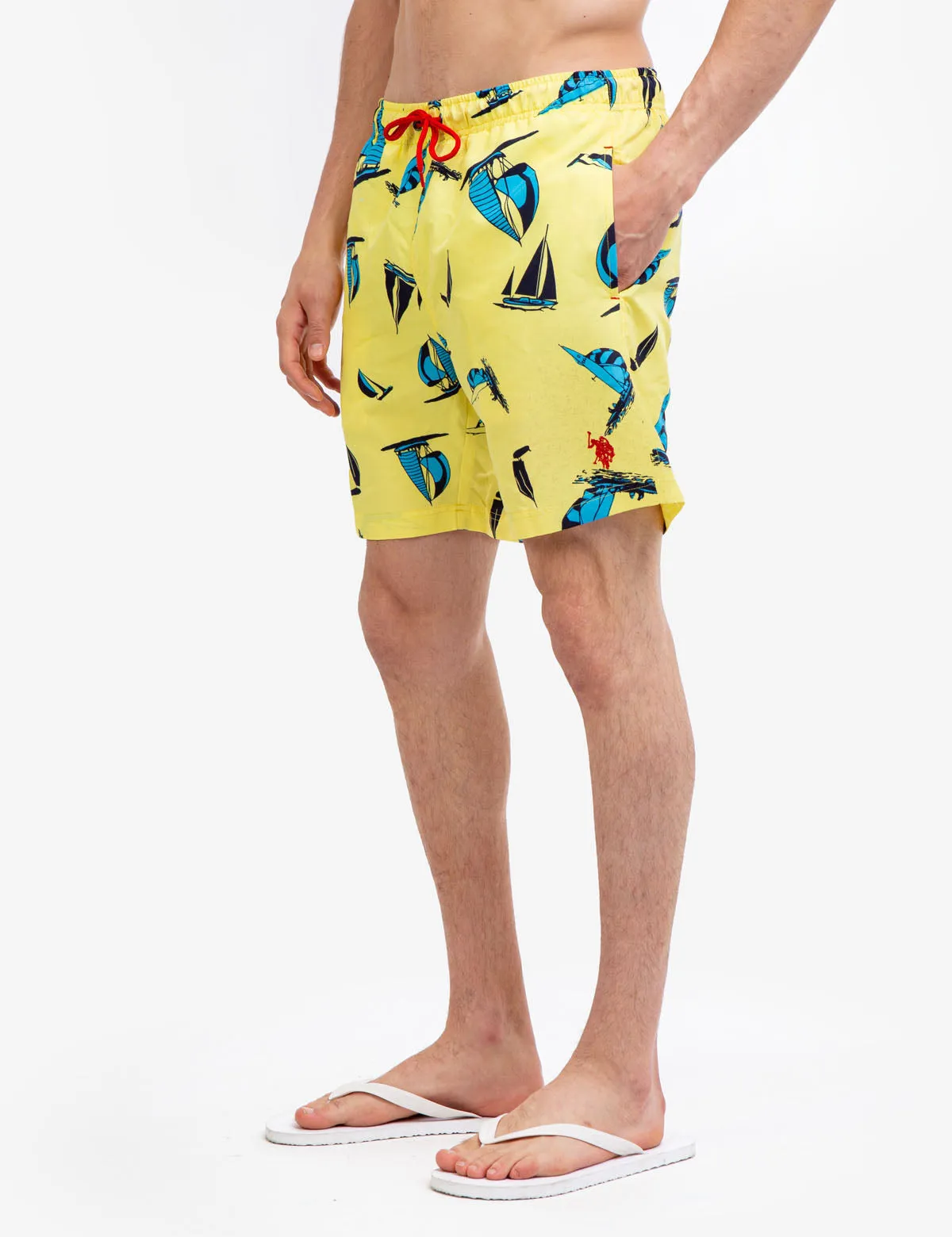 7" SAILBOAT PRINT SWIM TRUNKS