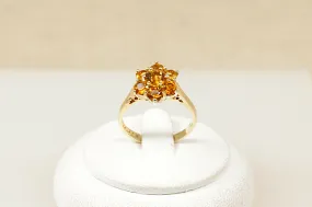 9ct Gold Honey Citrine Cluster Flower Ring