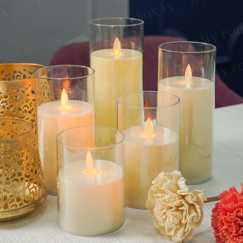 Acrylic Glass LED Moving Flame Pillar Candle