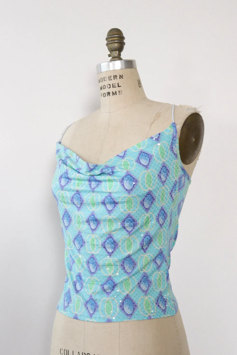 Aqua Glitter Cowl Tank M/L