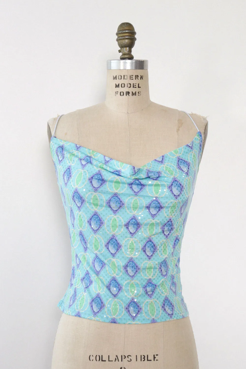 Aqua Glitter Cowl Tank M/L