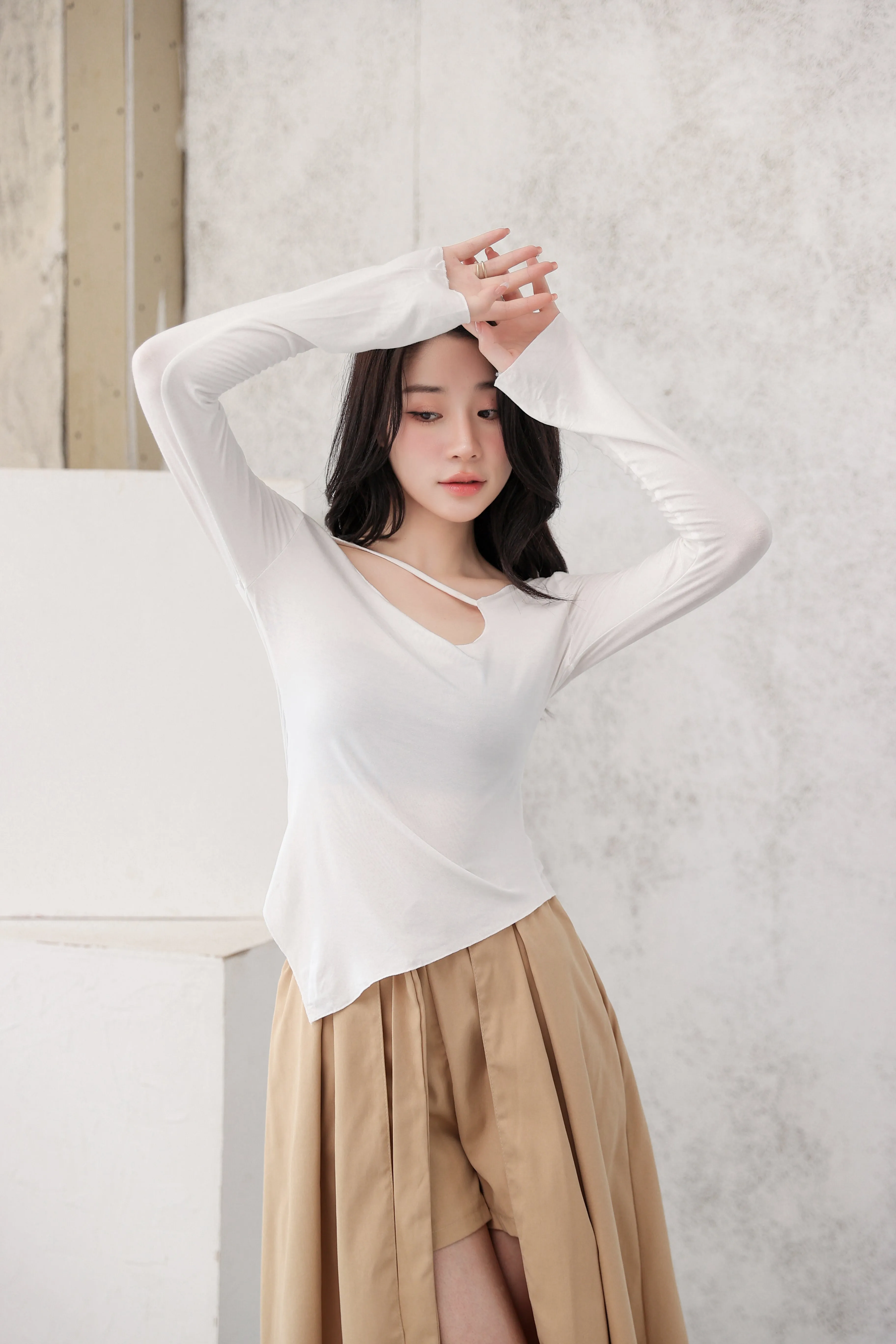 Asymmetric Neck Strap Long Sleeve Top