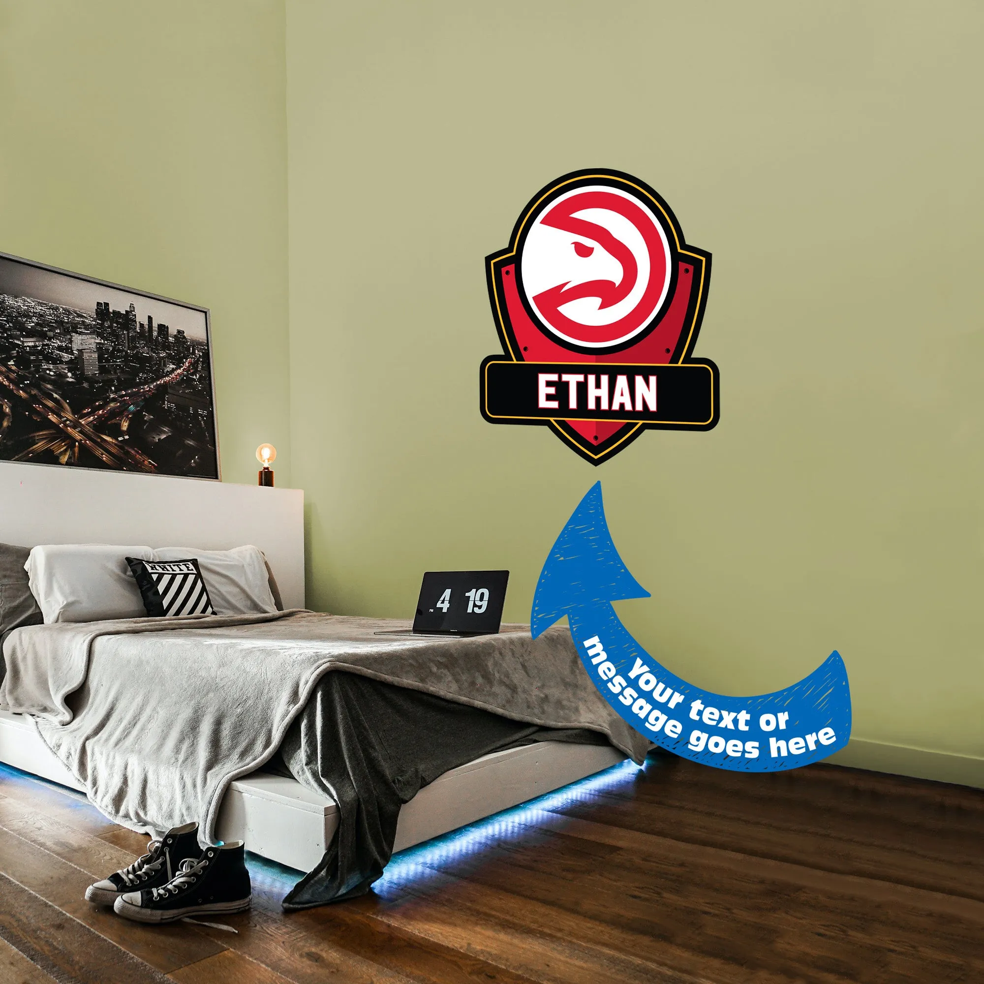 Atlanta Hawks: Badge Personalized Name - Officially Licensed NBA Removable Adhesive Decal