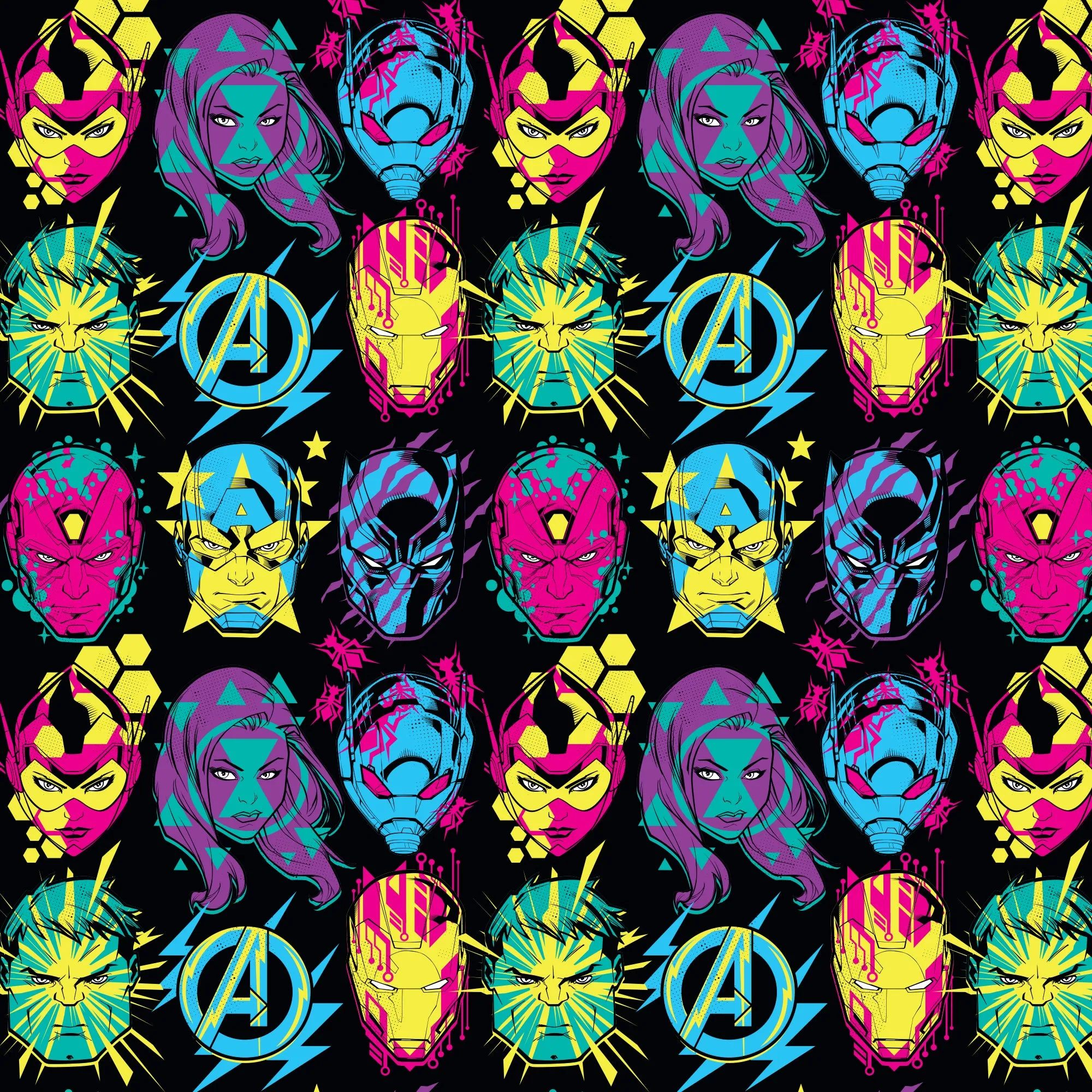 Avengers:  Marvel Neon Characters Black        - Officially Licensed Marvel  Peel & Stick Wallpaper