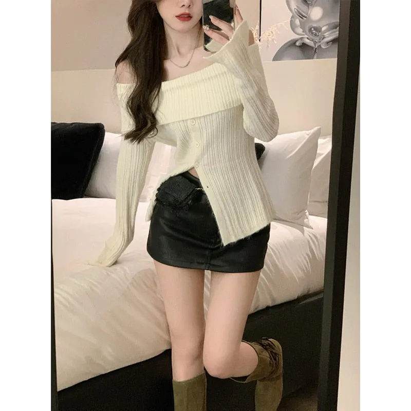 BerryBetty - Autumn Elegant Crochet Sweater Women Turtleneck Sweater Female Long Sleeve Pure Color Knitted Tops Korean Style Blouse