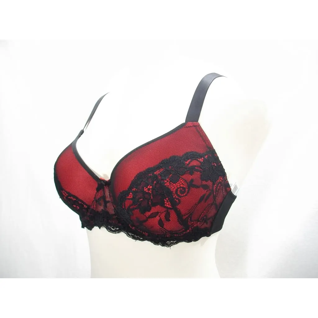 Black Bow BB5326 Lace Covered Contour Cup Underwire Bra 38C Red & Black NWT