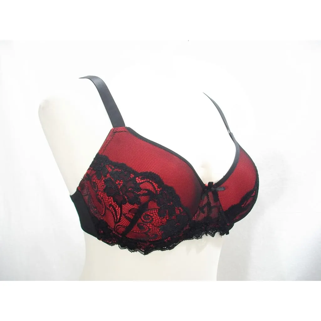 Black Bow BB5326 Lace Covered Contour Cup Underwire Bra 38C Red & Black NWT