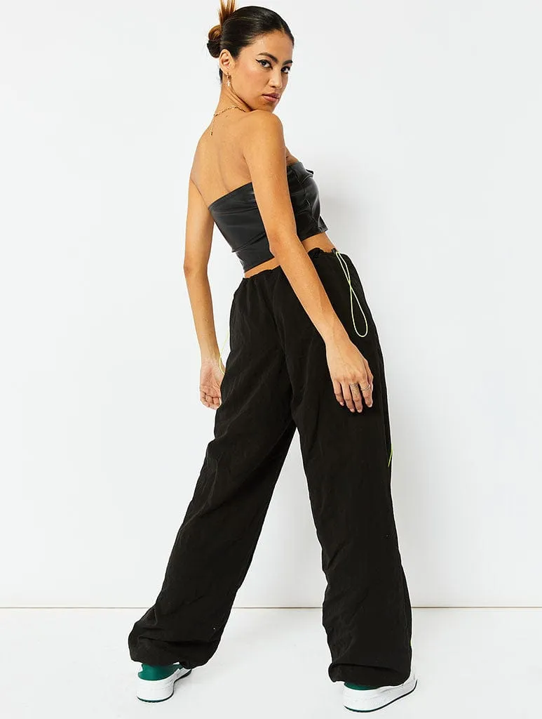 Black Cargo Trousers With Contrast Piping Detail