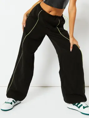 Black Cargo Trousers With Contrast Piping Detail