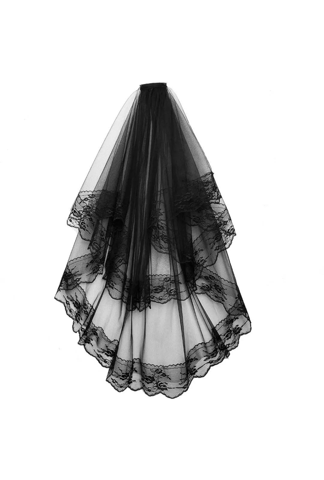 Black Lace Trim Veil