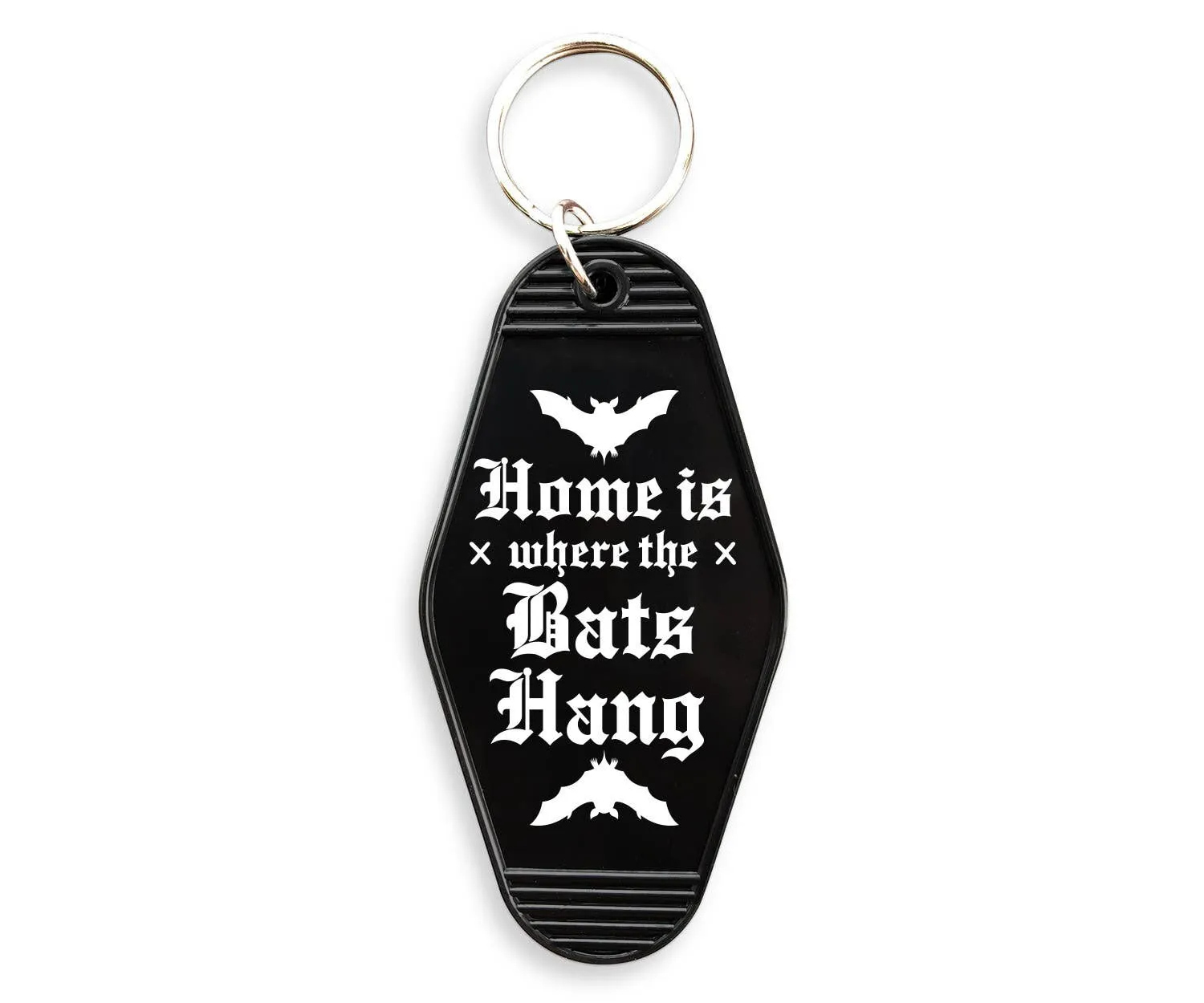 Black Where The Bats Hang Motel - Keychain