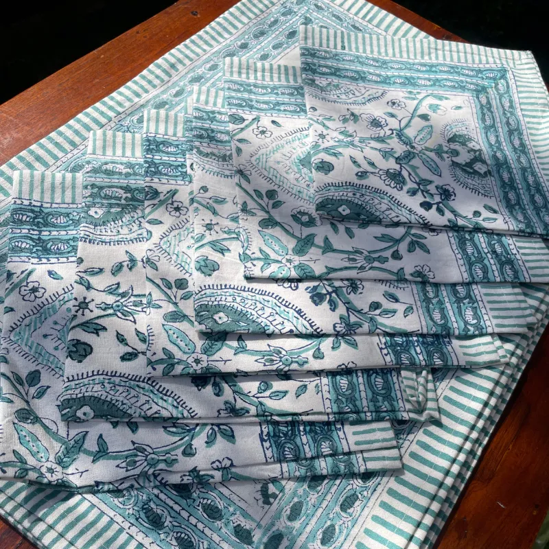 Block Print Placemat & Napkin Set | Sky Blue