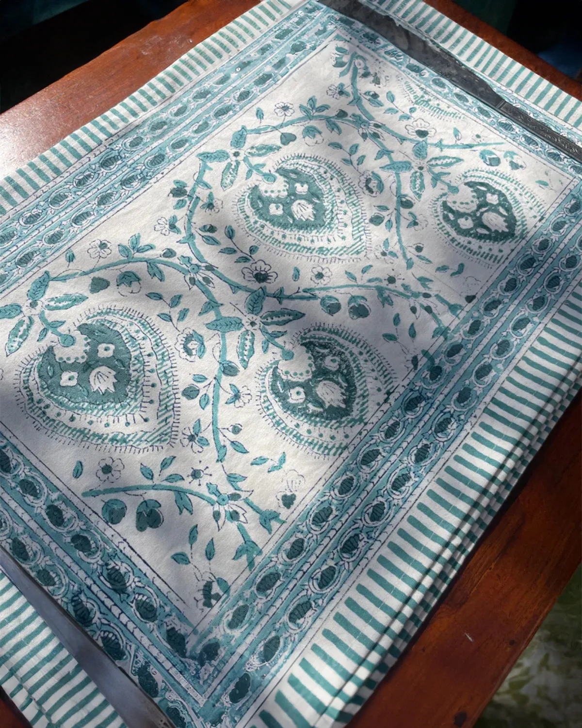 Block Print Placemat & Napkin Set | Sky Blue