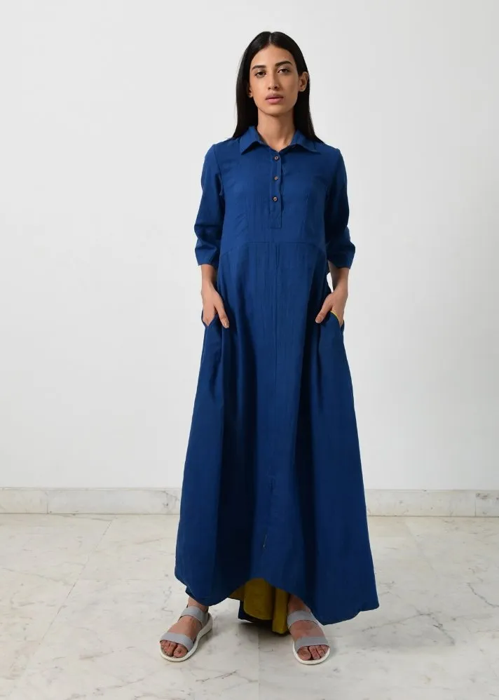 Blue collar cowl dress