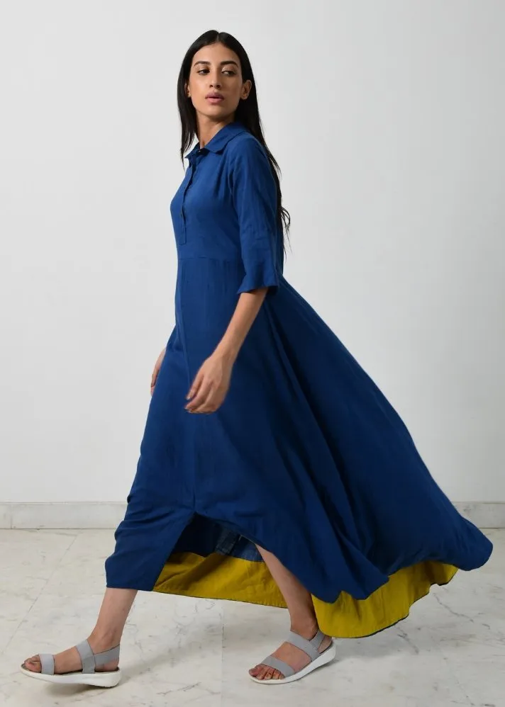 Blue collar cowl dress