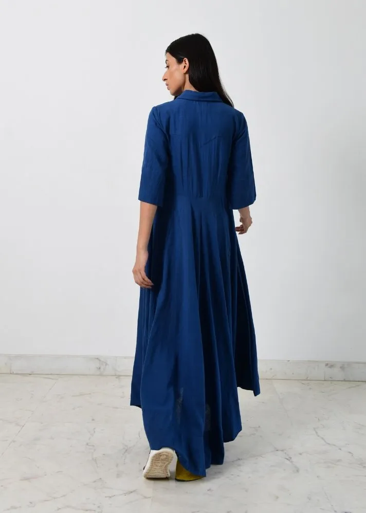 Blue collar cowl dress