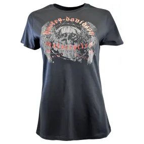 Branded  Women's T-Shirt Black Cursive Goth Skull (S28)