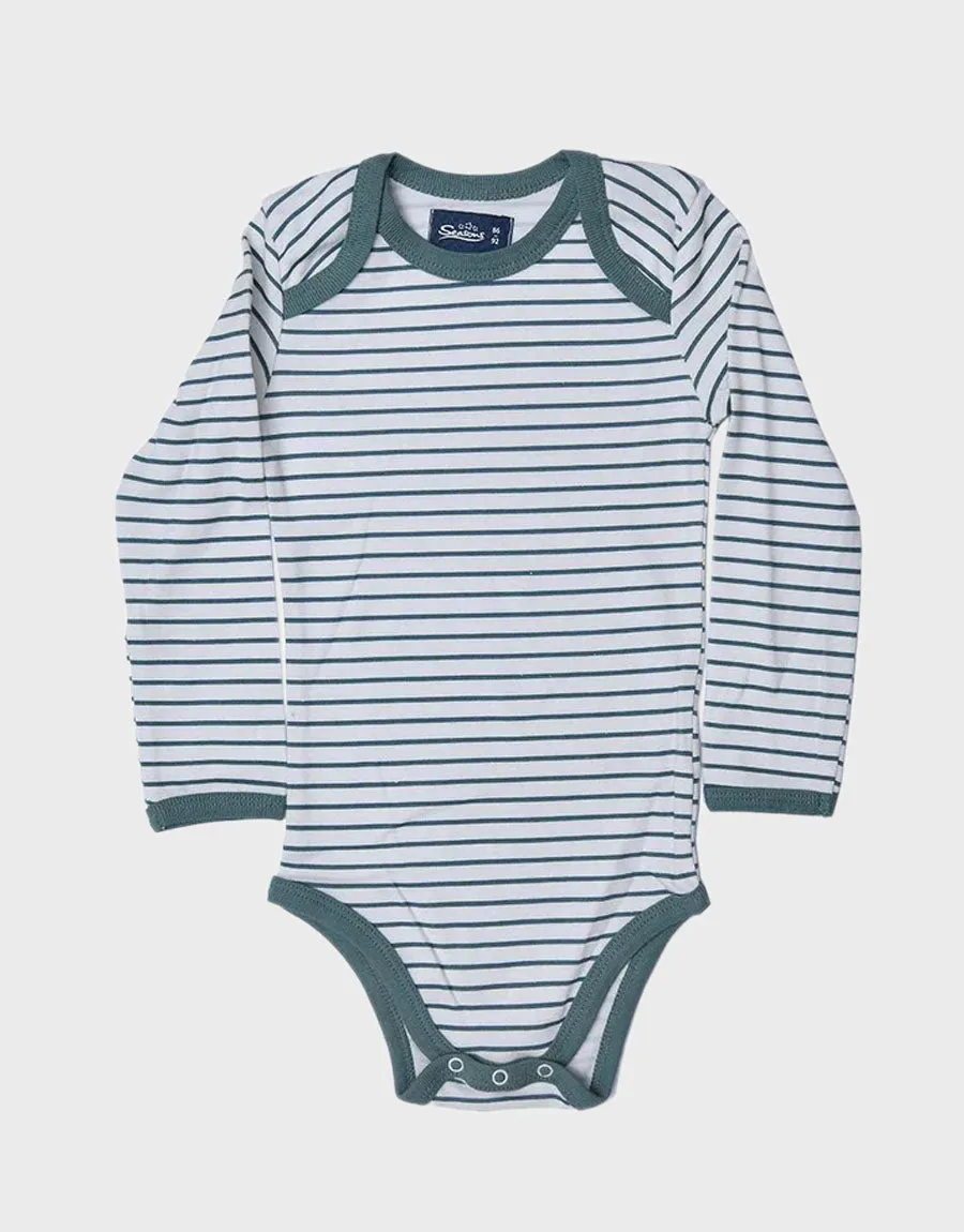 Cartoon Print Long Sleeve Baby Rompers-Green Stripe