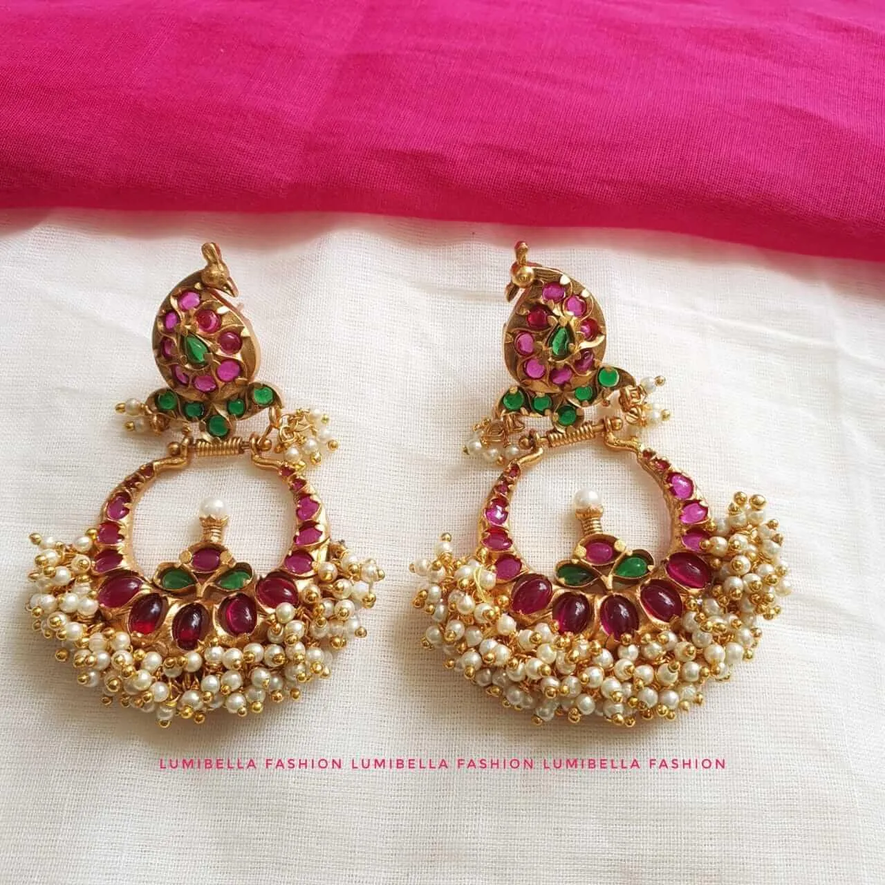 Chandbali Earrings With Peacock And Pearl Design