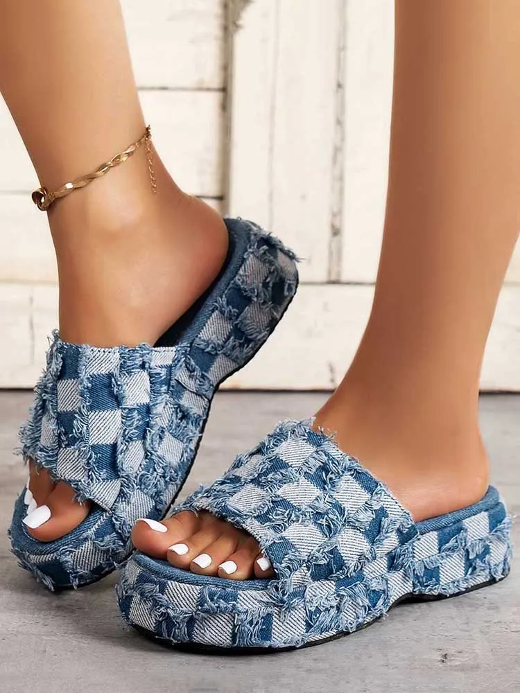 Checkerboard Denim Sandal