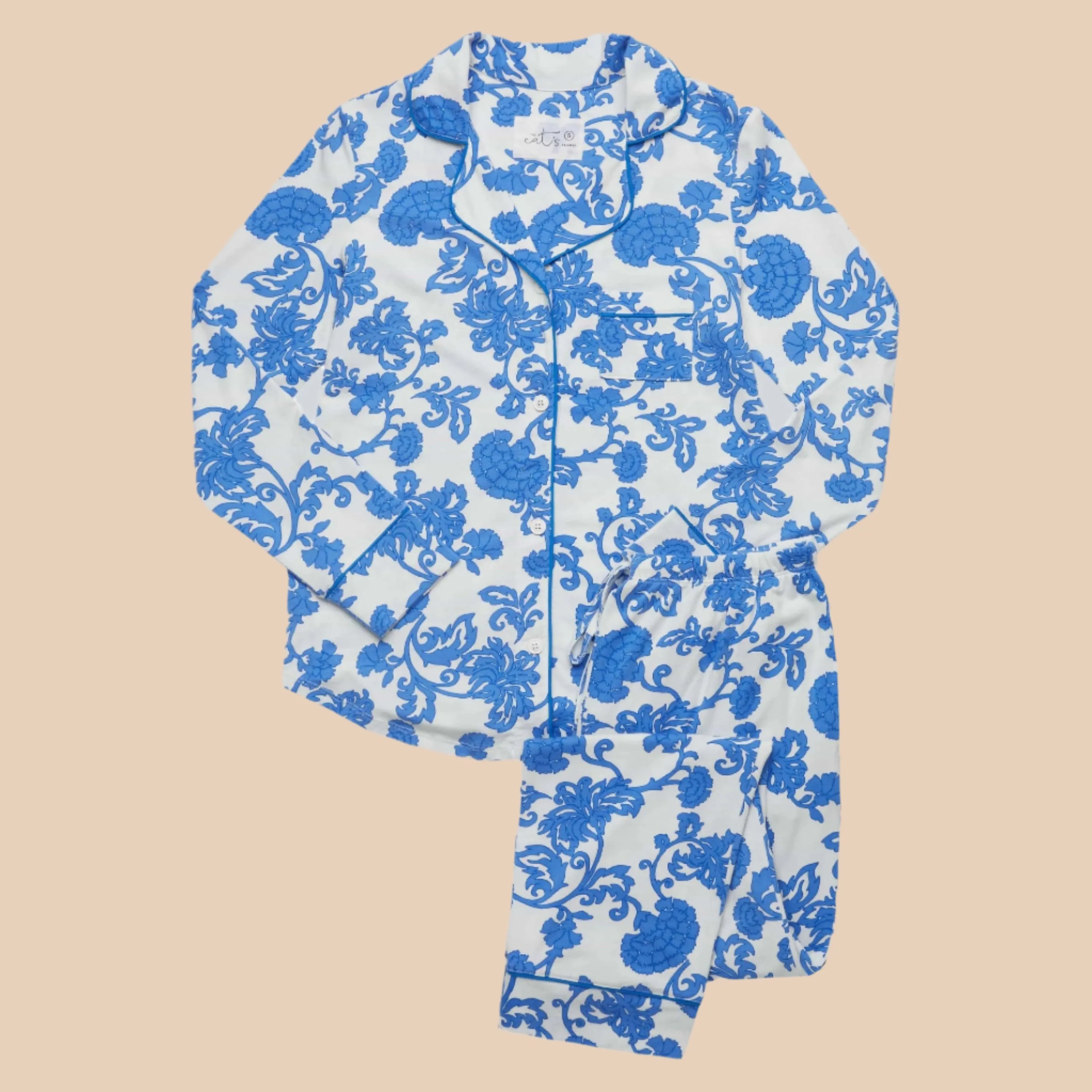 Chrysantheme Pima Knit Pajama - Blue