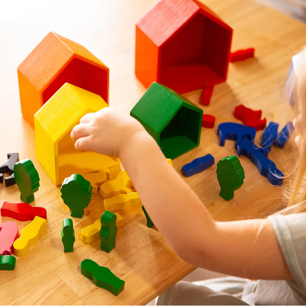 Colorful Wooden Nesting Houses & Block Figures