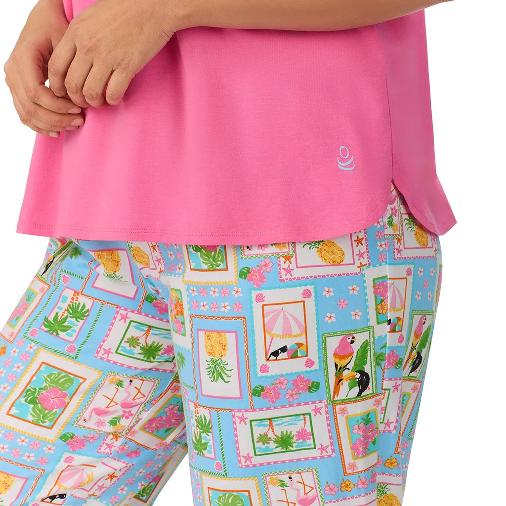 Cotton-Blend Short Sleeve Top with Cropped Pant 2-Pc Pajama Set PLUS