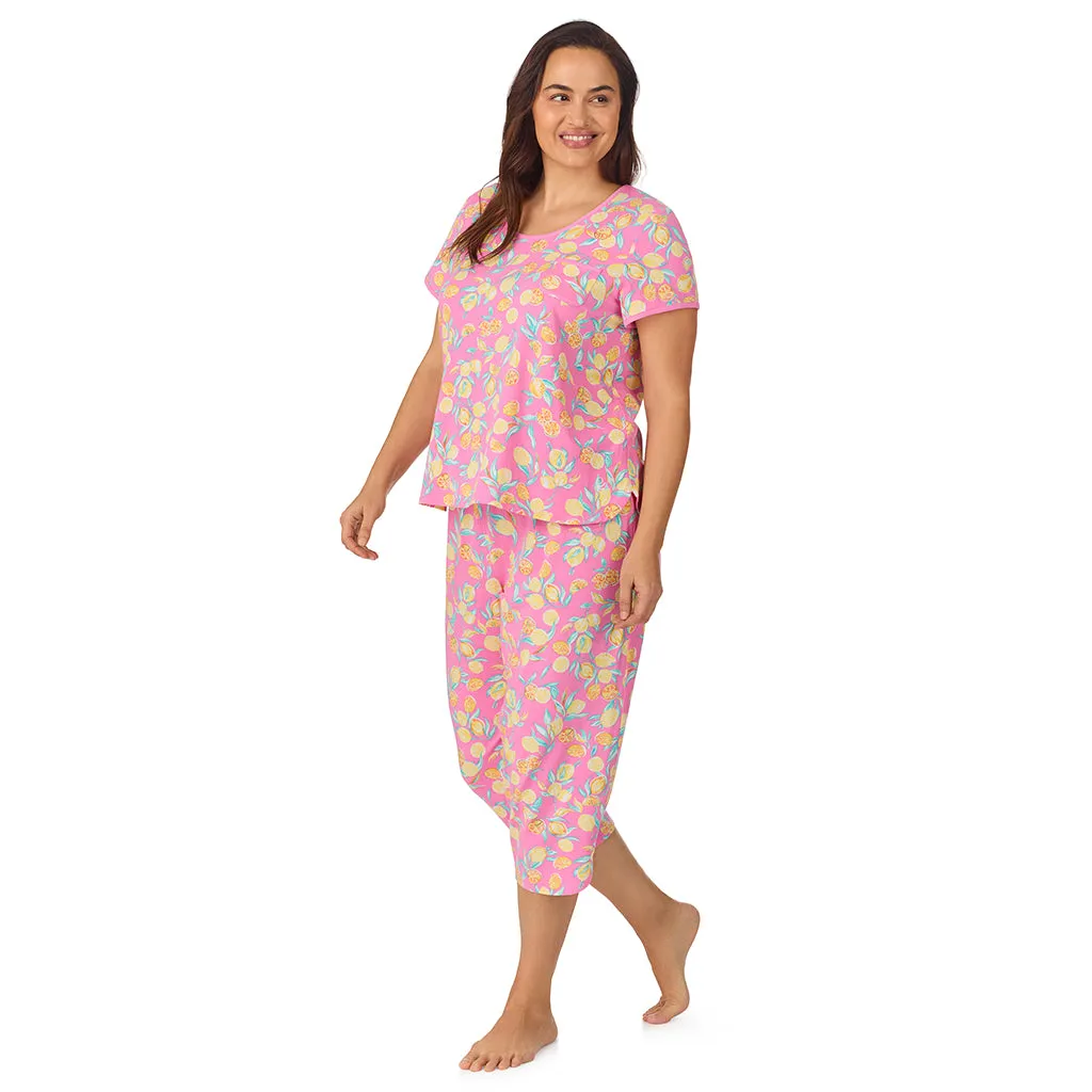 Cotton-Blend Short Sleeve Top with Cropped Pant 2-Pc Pajama Set PLUS