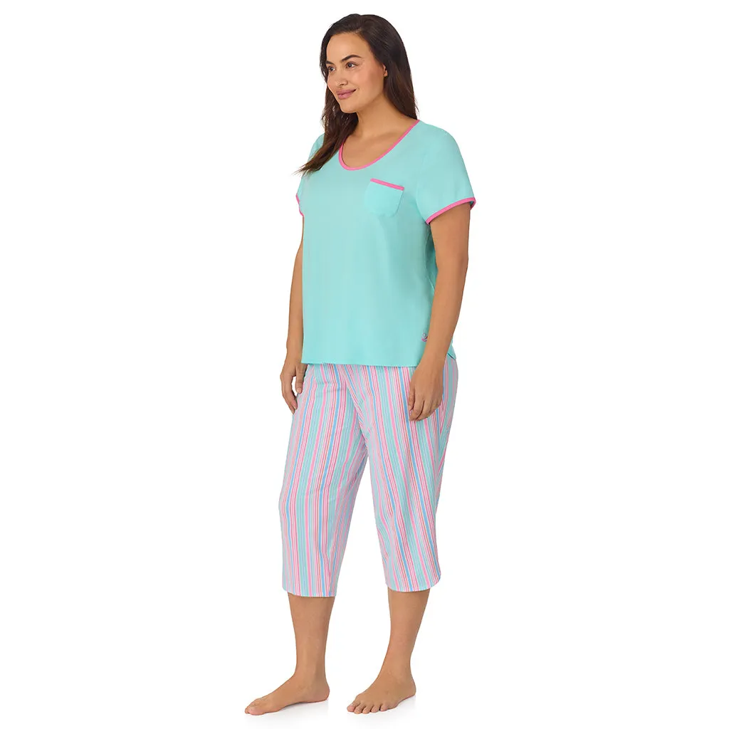 Cotton-Blend Short Sleeve Top with Cropped Pant 2-Pc Pajama Set PLUS