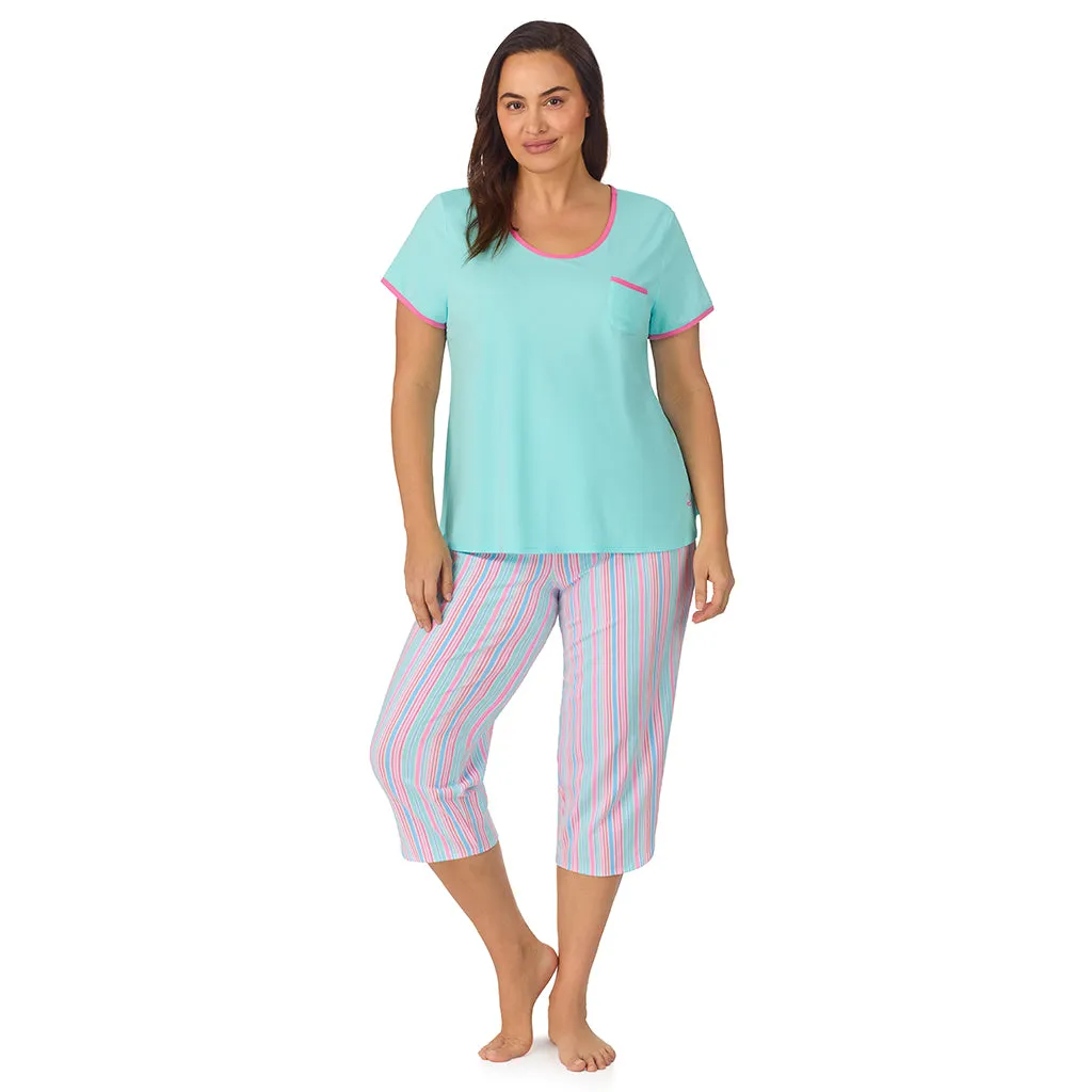 Cotton-Blend Short Sleeve Top with Cropped Pant 2-Pc Pajama Set PLUS