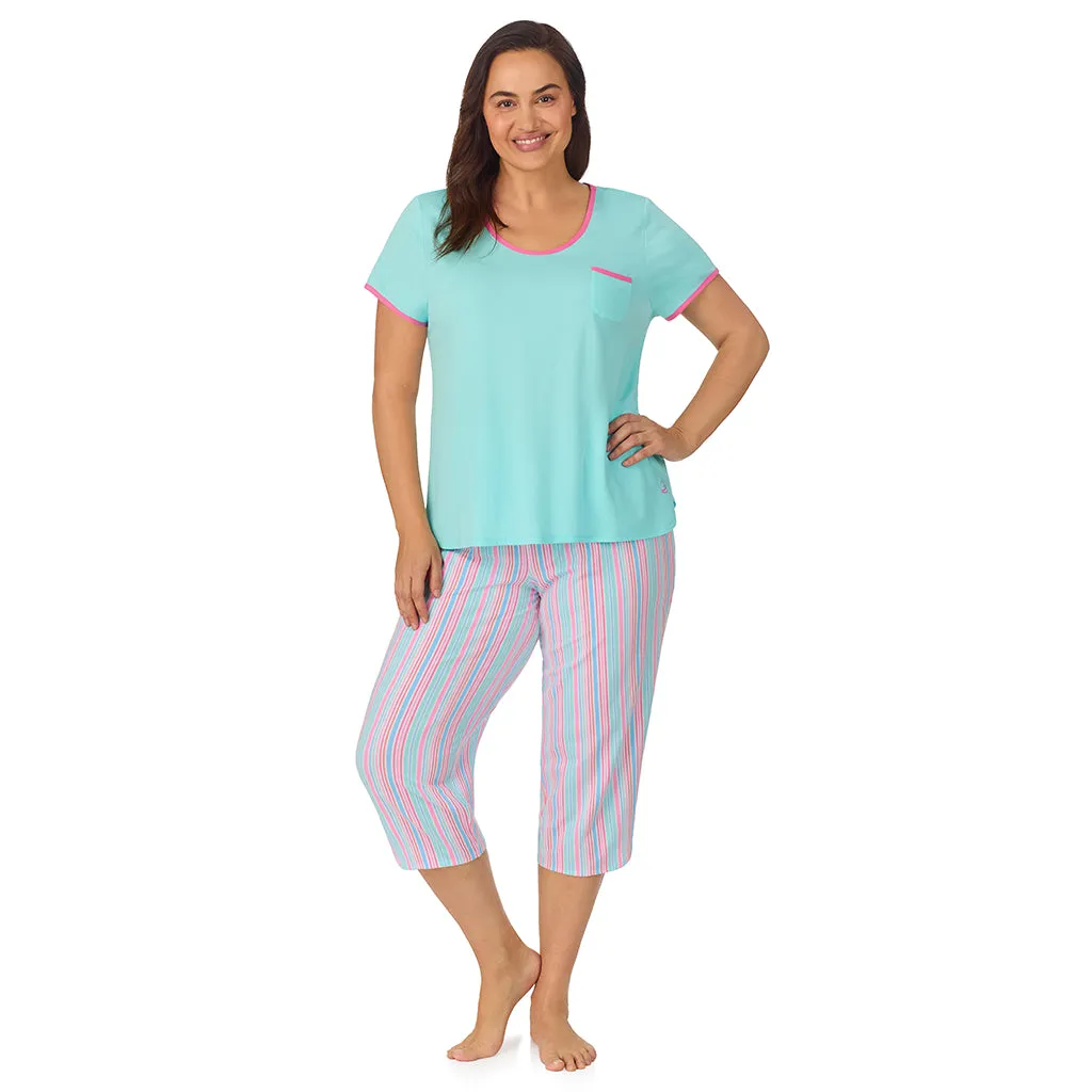 Cotton-Blend Short Sleeve Top with Cropped Pant 2-Pc Pajama Set PLUS