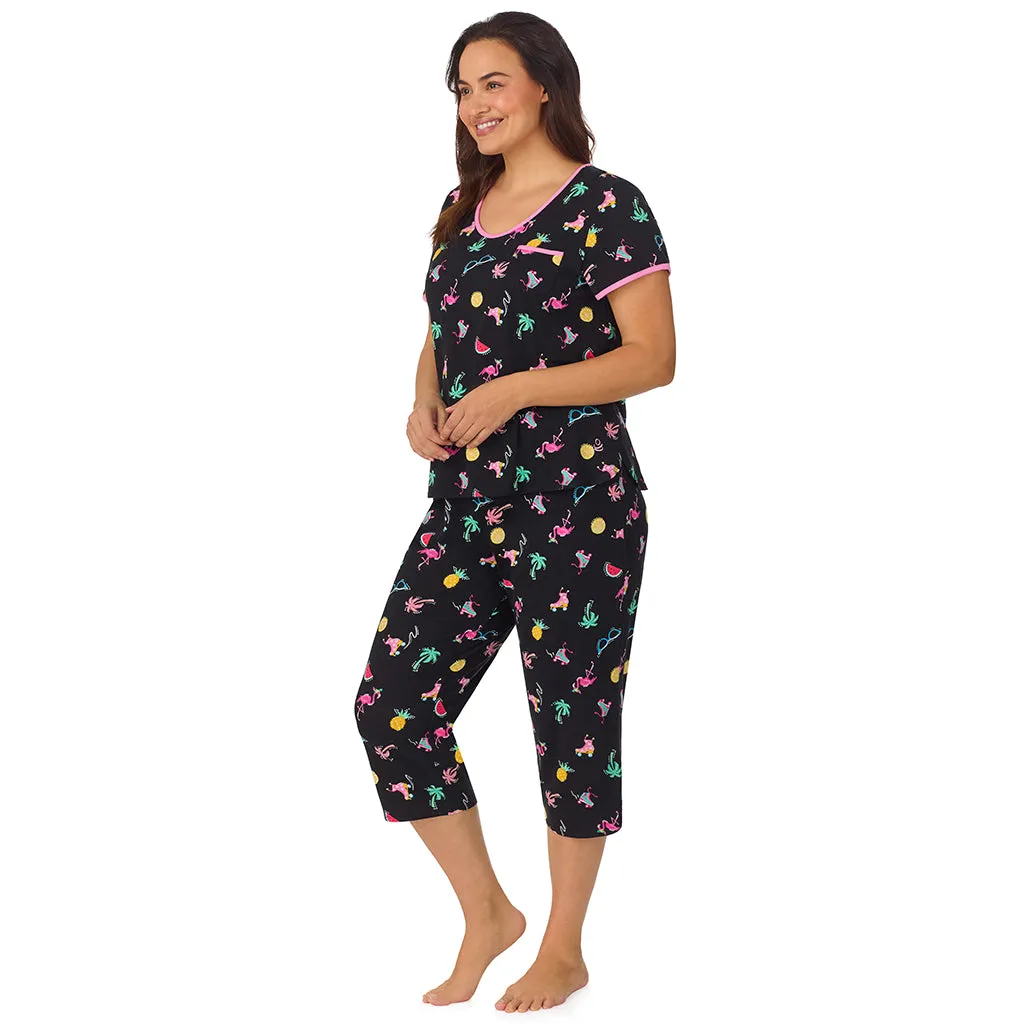 Cotton-Blend Short Sleeve Top with Cropped Pant 2-Pc Pajama Set PLUS