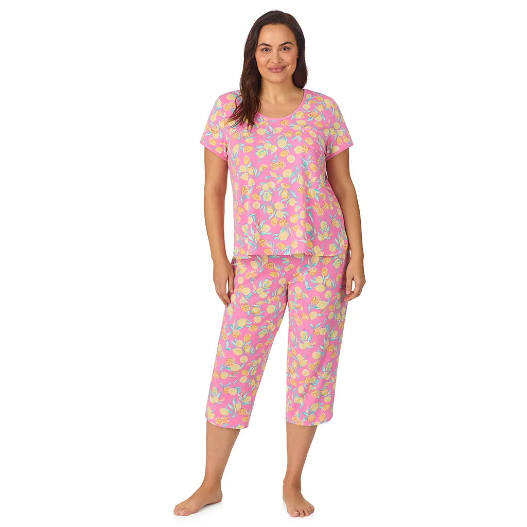 Cotton-Blend Short Sleeve Top with Cropped Pant 2-Pc Pajama Set PLUS