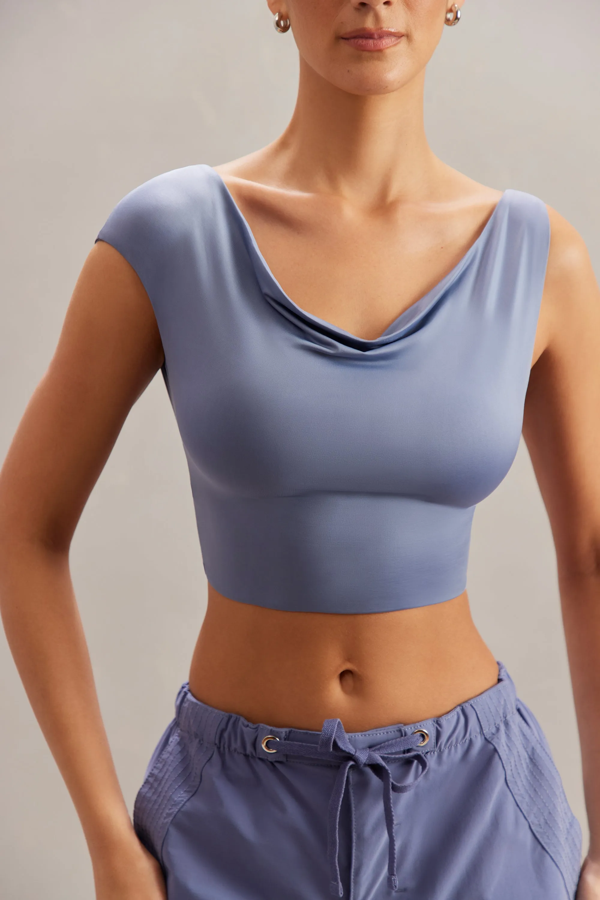 Cowl Neck Crop Top in Blue