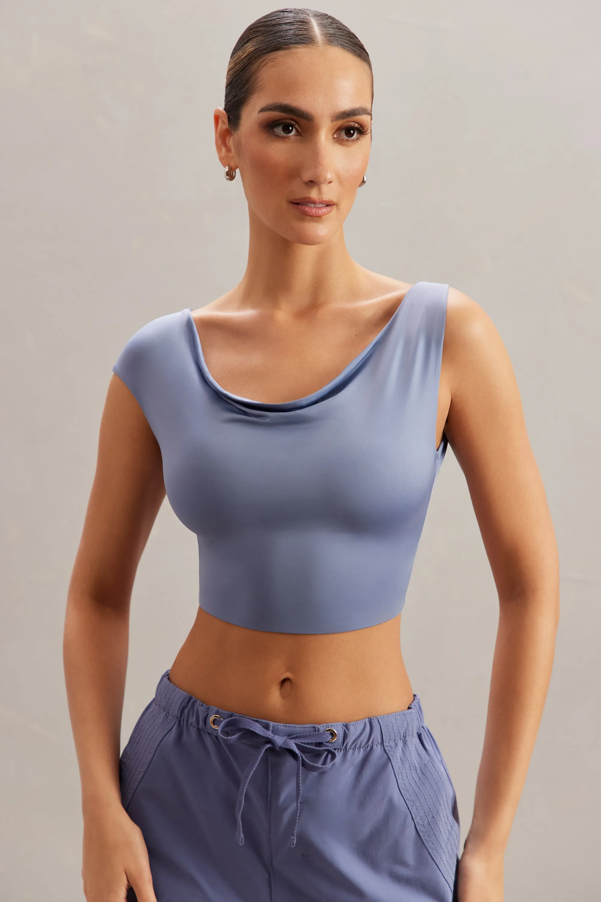 Cowl Neck Crop Top in Blue