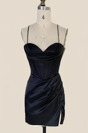 Cowl Neck Ruched Black Tight Homecoming Dress